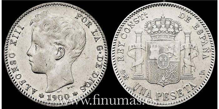 Cy16677F.- ALFONSO XIII 1 Peseta 1900 ( 19-00) S.M.V. - MBC+