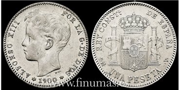 Cy16677F.- ALFONSO XIII 1 Peseta 1900 ( 19-00) S.M.V. - MBC+