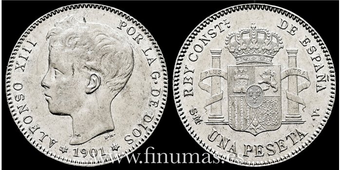 Cy16679F.- ALFONSO XIII 1 Peseta 1901 ( 19-01) M.S.M. - MBC+