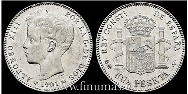 Cy16679F.- ALFONSO XIII 1 Peseta 1901 ( 19-01) M.S.M. - MBC+