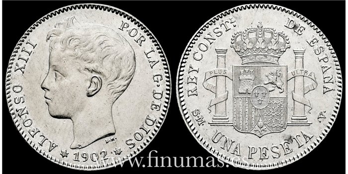 Cy16680G.- ALFONSO XIII 1 Peseta 1902 ( 19-02) S.M.V. - EBC-