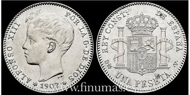 Cy16680G.- ALFONSO XIII 1 Peseta 1902 ( 19-02) S.M.V. - EBC-
