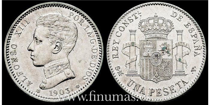 Cy16681G.- ALFONSO XIII 1 Peseta 1903 ( 19-03) S.M.V.- EBC-