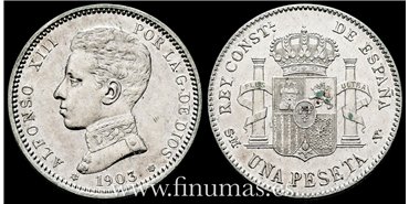 Cy16681G.- ALFONSO XIII 1 Peseta 1903 ( 19-03) S.M.V.- EBC-
