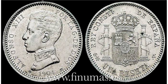 Cy16682I.- ALFONSO XIII 1 Peseta 1904 ( 19-04) S.M.V.- EBC+