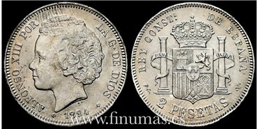 Cy16691F.- ALFONSO XIII 2 Peseta 1894 (19-94)  P.G.V. -MBC+- 