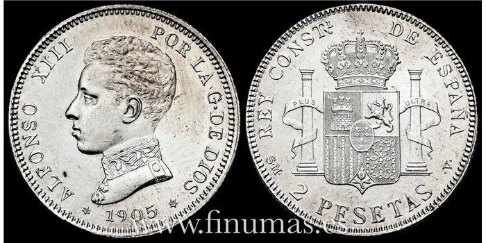 Cy16692H.- ALFONSO XIII 2 Peseta 1905 (19-05)  S.M.V. - SC 