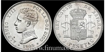 Cy16692H.- ALFONSO XIII 2 Peseta 1905 (19-05)  S.M.V. - SC 