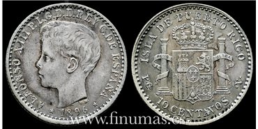 Cy16716D.- ALFONSO XIII 10 Ctv. Peso 1896 Puerto Rico. -  MBC-