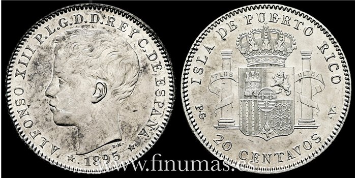 Cy16717F.- ALFONSO XIII 20 Ctv. Peso 1895 Puerto Rico. - EBC