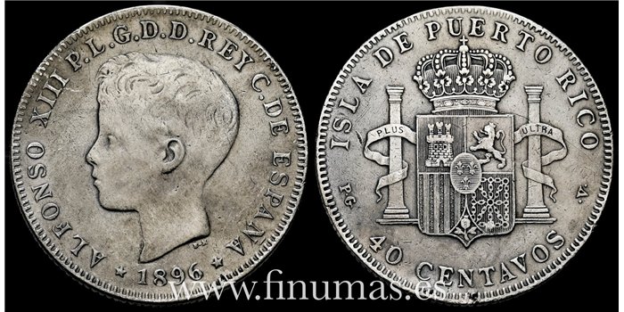Cy16718F.- ALFONSO XIII 40 Ctv. Peso 1896 Puerto Rico. -  MBC-