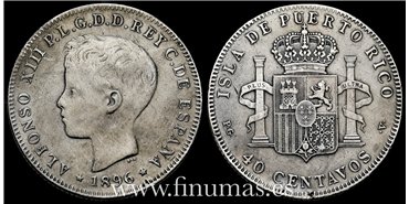 Cy16718F.- ALFONSO XIII 40 Ctv. Peso 1896 Puerto Rico. -  MBC-