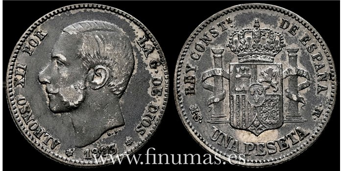 Cy16570F.- ALFONSO XII 1 Peseta 1883 (18-83)   M.S.M. - MBC+