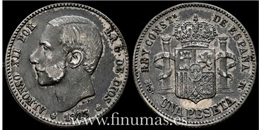 Cy16570F.- ALFONSO XII 1 Peseta 1883 (18-83)   M.S.M. - MBC+