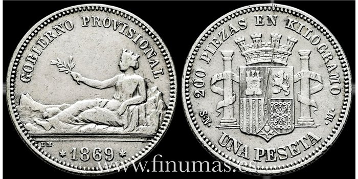 Cy16508G.- GOBIERNO PROVISIONAL 1 Peseta 1869 G.P.  MBC 