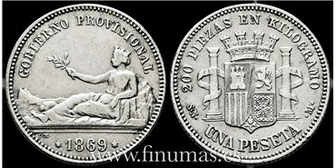 Cy16508G.- GOBIERNO PROVISIONAL 1 Peseta 1869 G.P.  MBC 