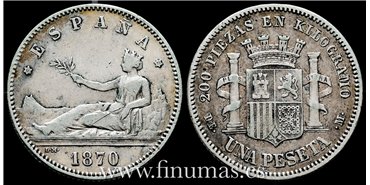 Cy16511F.- G.P. y REPUBLICA 1 Peseta 1870 (18-73). D.E.M.- MBC 