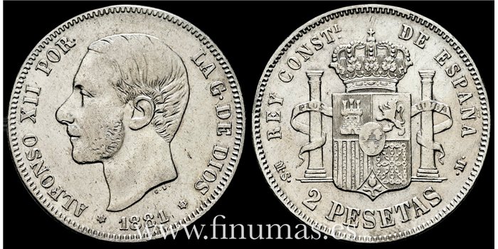 Cy16575F- ALFONSO XII 2 Peseta 1881 (18-81)   M.S.M. - MBC