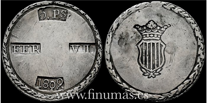 Cy14946F.- FERNANDO VII 5 Peseta Tarragona 1809  MBC+