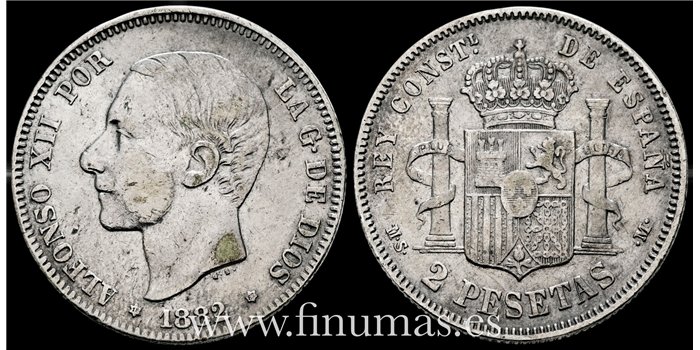 Cy16577D- ALFONSO XII 2 Peseta 1882 (18-82)   M.S.M. - MBC-