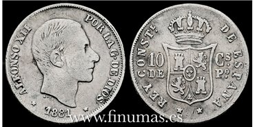 Cy16618C- ALFONSO XII 10  Ctv. Peso  1881 Manila - BC