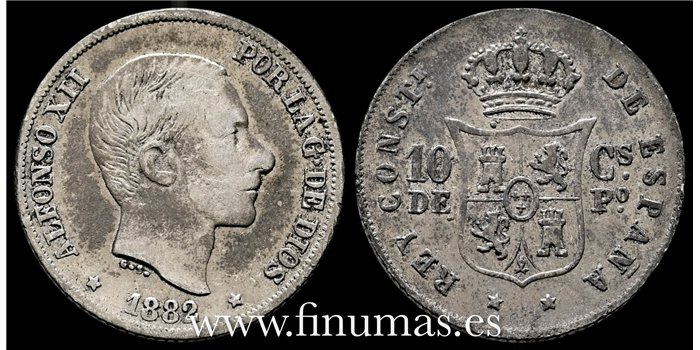 Cy16619B- ALFONSO XII 10  Ctv. Peso  1882 Manila - BC-