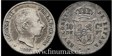 Cy16619B- ALFONSO XII 10  Ctv. Peso  1882 Manila - BC-