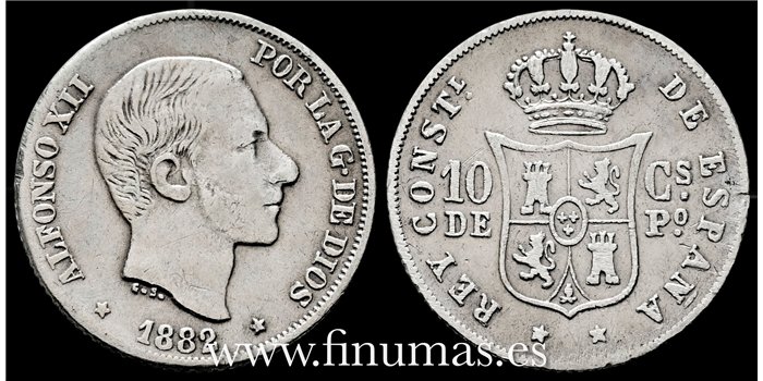 Cy16619B-2- ALFONSO XII 10  Ctv. Peso  1882 Manila - BC+