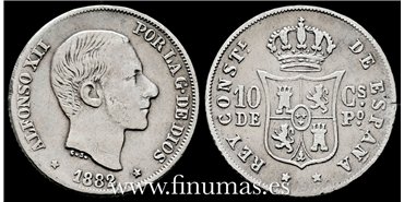 Cy16619B-2- ALFONSO XII 10  Ctv. Peso  1882 Manila - BC+