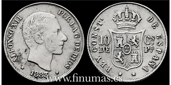 Cy16620C- ALFONSO XII 10  Ctv. Peso  1883 Manila - BC+