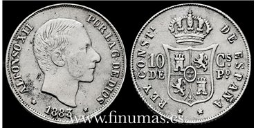 Cy16620C- ALFONSO XII 10  Ctv. Peso  1883 Manila - BC+