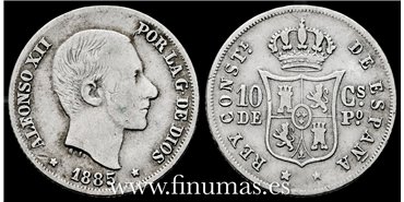 Cy16623C ALFONSO XII 10  Ctv. Peso  1885 Manila - BC