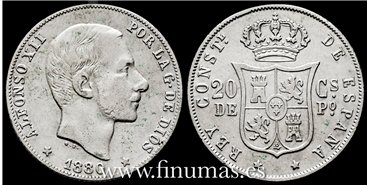 Cy16624C- ALFONSO XII 20  Ctv. Peso  1880 Manila - BC+