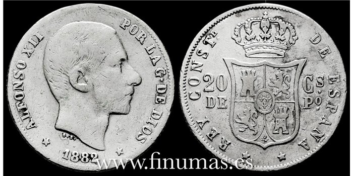 Cy16626C- ALFONSO XII 20  Ctv. Peso  1882 Manila - BC+