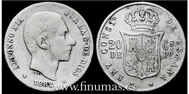 Cy16626C- ALFONSO XII 20  Ctv. Peso  1882 Manila - BC+