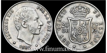 Cy16629F- ALFONSO XII 20  Ctv. Peso  1885 Manila - MBC+