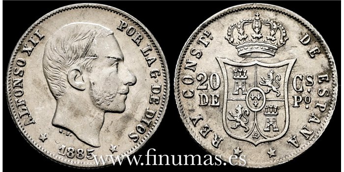 Cy16629G- ALFONSO XII 20  Ctv. Peso  1885 Manila - EBC-