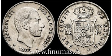 Cy16629G- ALFONSO XII 20  Ctv. Peso  1885 Manila - EBC-