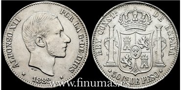 Cy16633E-2- ALFONSO XII 40  Ctv. Peso  1882 Manila - MBC