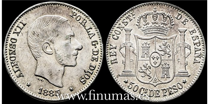 Cy16638I- ALFONSO XII 40  Ctv. Peso  1885 Manila - EBC+