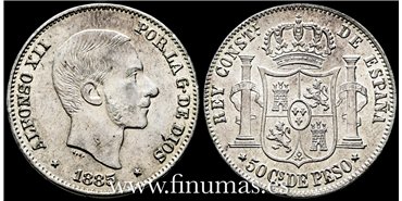 Cy16638I- ALFONSO XII 40  Ctv. Peso  1885 Manila - EBC+