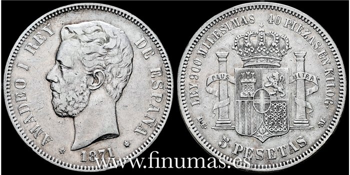 Cy16531f.- AMADEO I 5 Pesetas 1871 (18-73) MBC+