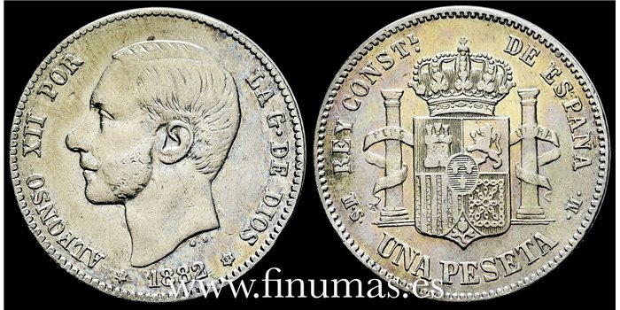 Cy16677F-2.- ALFONSO XIII 1 Peseta 1882 ( 18-82) M.S.M. - MBC+
