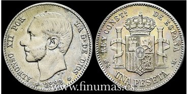 Cy16677F-2.- ALFONSO XIII 1 Peseta 1882 ( 18-82) M.S.M. - MBC+