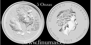 AUSTRALIA 8 DOLLAR 2007 "GALLO". 5 ONZAS PLATA .999