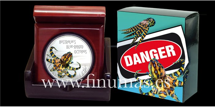 TUVALU K-076.-  1 DOLLAR 2008. - Deadly & Dangerous - Pulpo de Anillos Azules. Plata - PROOF