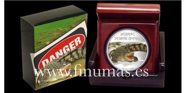TUVALU K-087.-  1 DOLLAR 2009. - Deadly & Dangerous - Cocodrilo Agua Salada. Plata - PROOF
