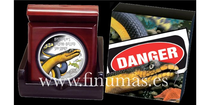 TUVALU K-245.-  1 DOLLAR 2013. - Deadly & Dangerous - Serpiente Marina. Plata - PROOF