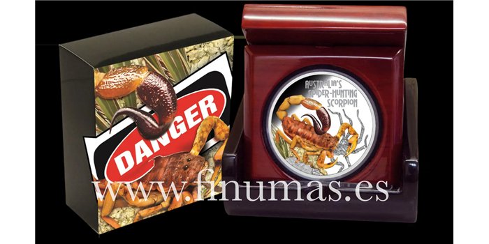 TUVALU K-255.-  1 DOLLAR 2014. - Deadly & Dangerous - Escorpion Cazador. Plata - PROOF
