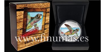TUVALU K-258.-  1 DOLLAR 2014. - Endangered & Extinct - Tortuga Verde. Plata - PROOF